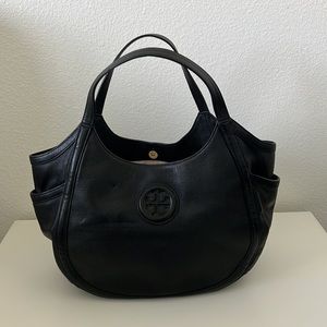 Timely Burch Black Leather Shoulder Tote